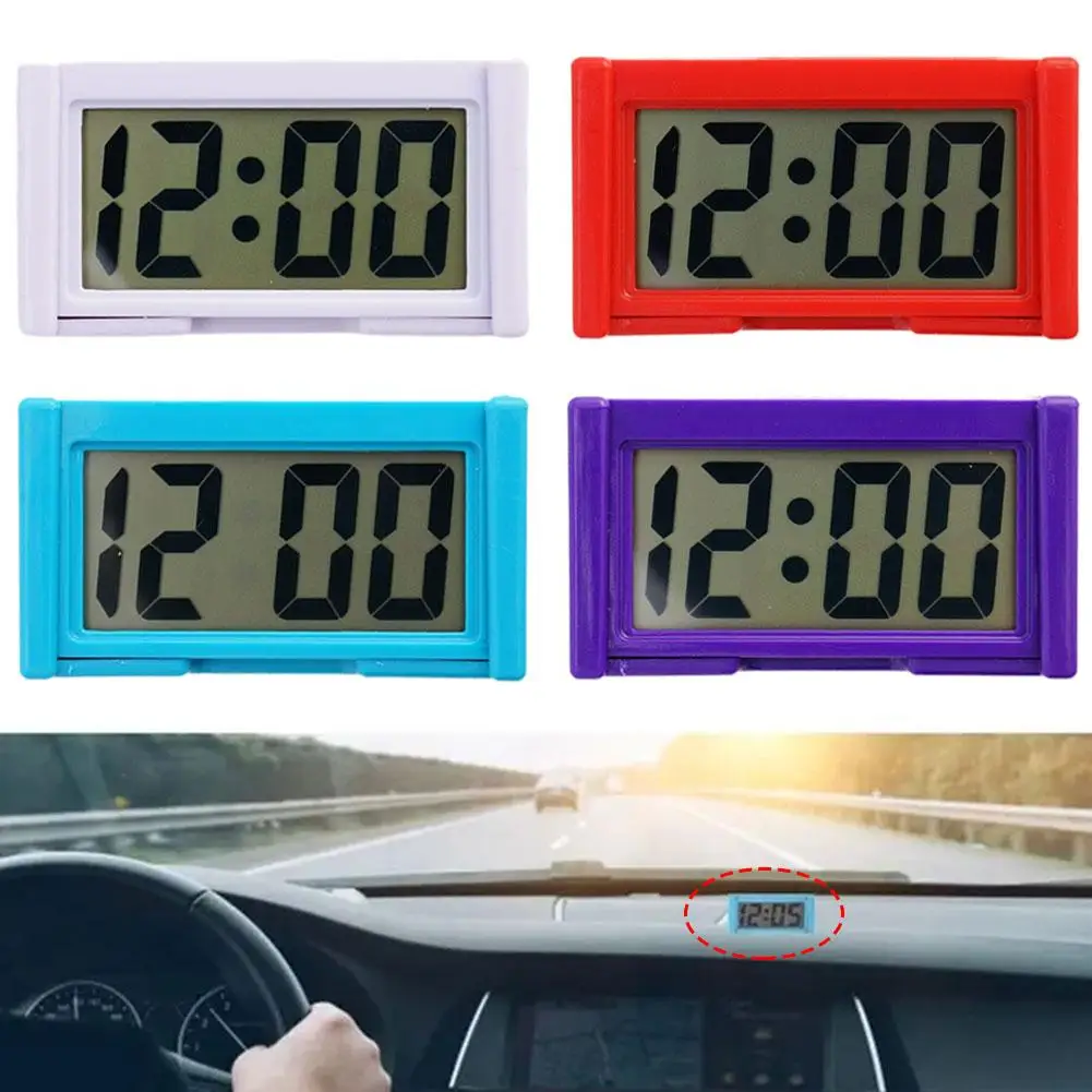 Car Dashboard Digital Clock Mini LCD Time Date Display Desktop Clock X3O2 Decoration Accessories A Office Home Self-Adhesiv P3F6