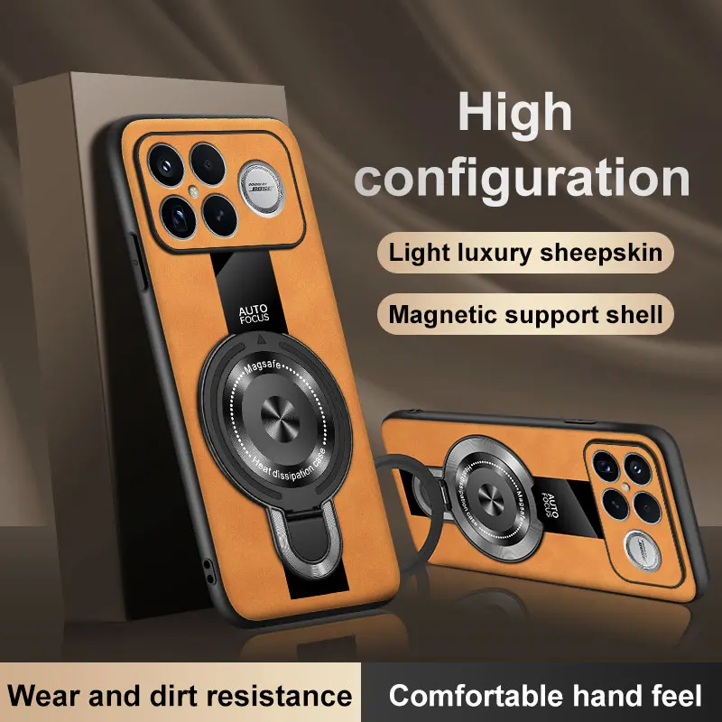 

Case for Xiaomi Poco F8 Ultra magnetic ring holder luxury silicone sheepskin leather plexiglass Pu premium shockproof cover