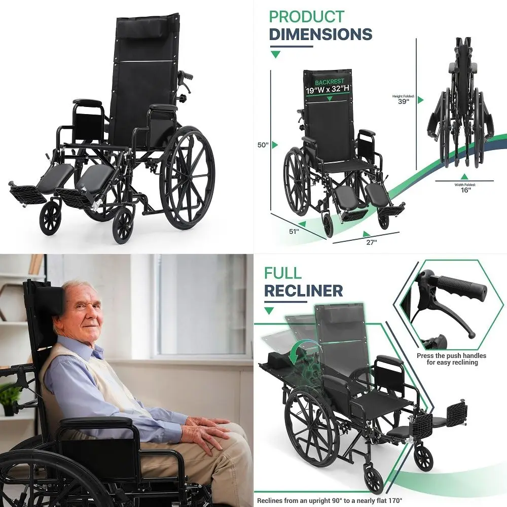 

HighBack Foldable Wheelchair for Adults 300Lbs, Reclining Folding SelfPropelled AllTerrain HeavyDuty Wheel Chair for Seniors wi