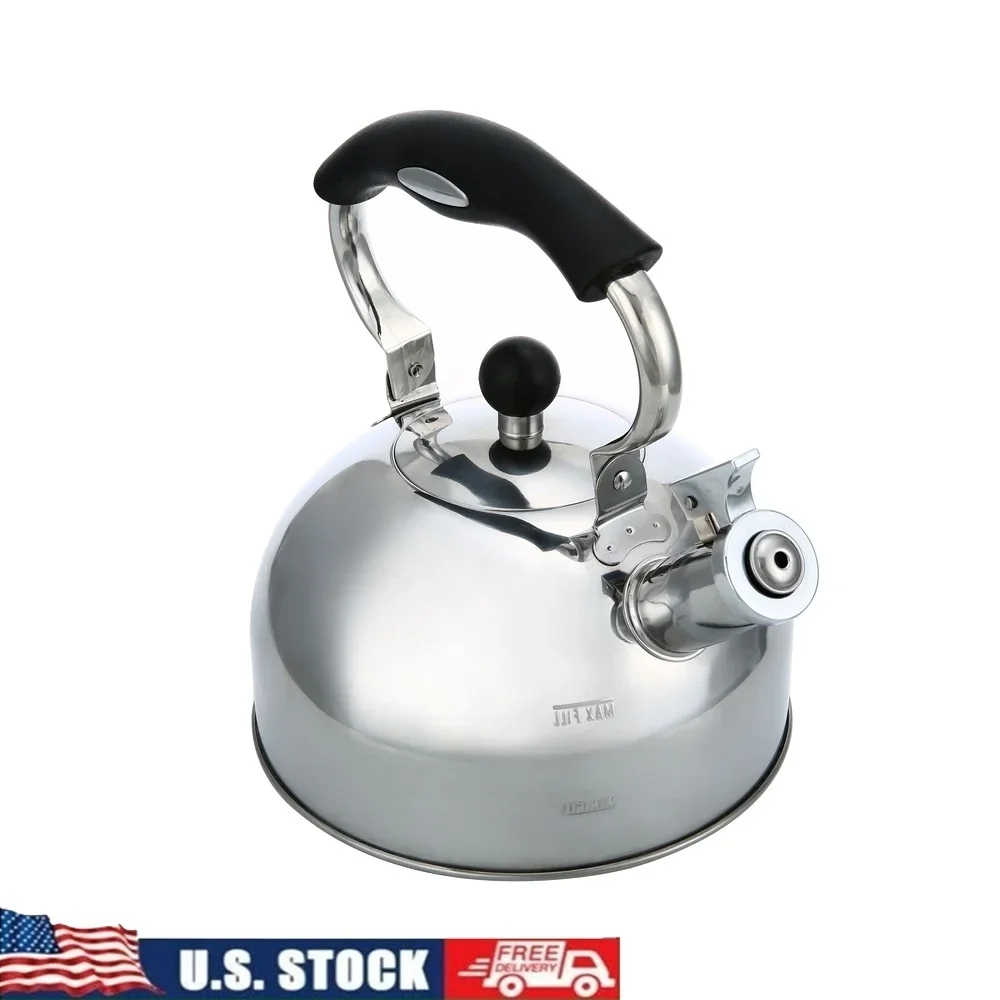 Tetera con silbido de acero inoxidable, Compatible con inducción, 25L, accesorio de cocina pulido duradero, líneas de relleno transparentes, fácil agarre