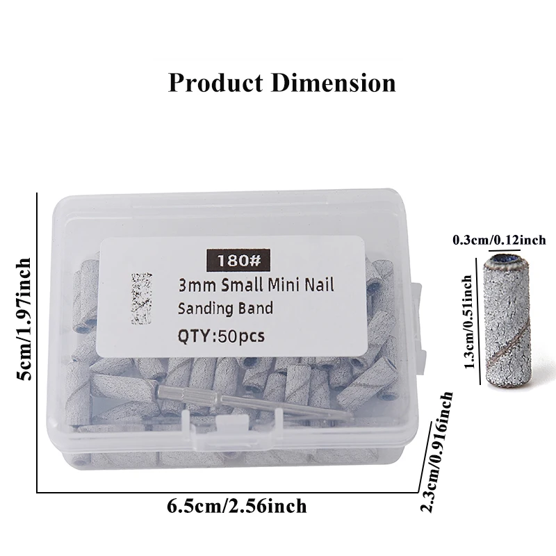 50 개/상자 3mm 미니 샌딩 밴드 1 샤프트 네일 드릴 비트 맨드릴 세트 전기 매니큐어 액세서리 도구 죽은 스킨 리무버