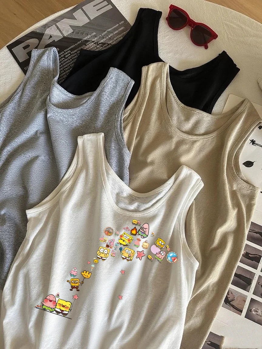 เสื้อกล้ามผ้าฝ้ายพิมพ์ลายเนื้อผ้าลินินสำหรับผู้หญิง ใส่สบาย ระบายอากาศได้ดี เหมาะสำหรับฤดูร้อน ทรงเข้ารูป บางเบา สไตล์ลำลอง