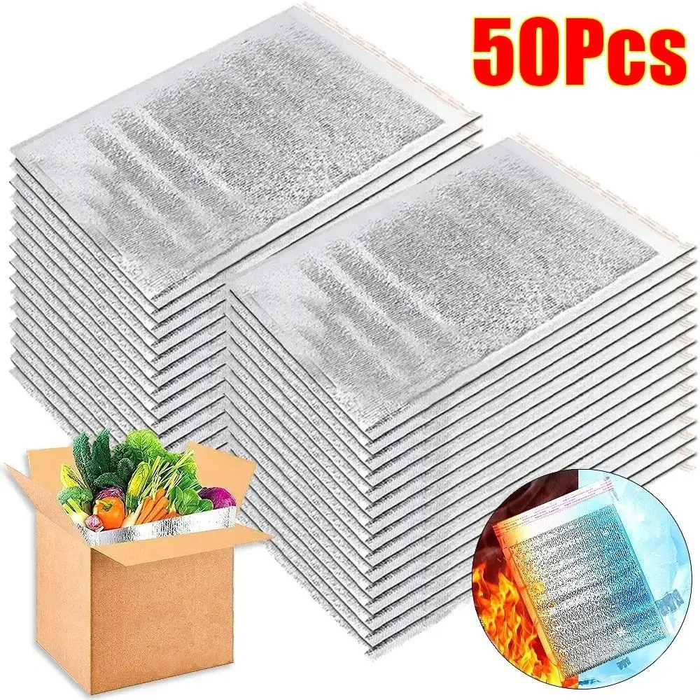 50Pcs/Pack Folding Ice Cold Warm Aluminum Foil Bag Food Thermal Delivery Carrier Insulation Bag Packing Drink Storage Cooler Bag