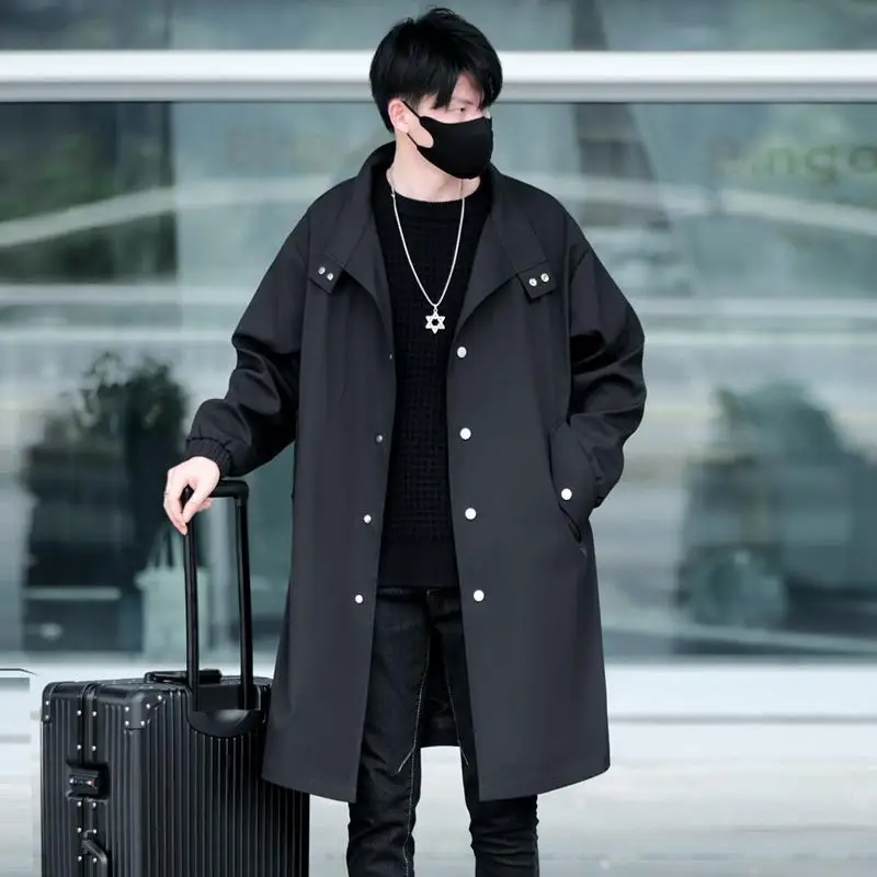 

Мужская демисезонная куртка-ветровка средней длины, черная, модная, свободного кроя, молодежная, с декоративными пуговицами, в стиле Spade.