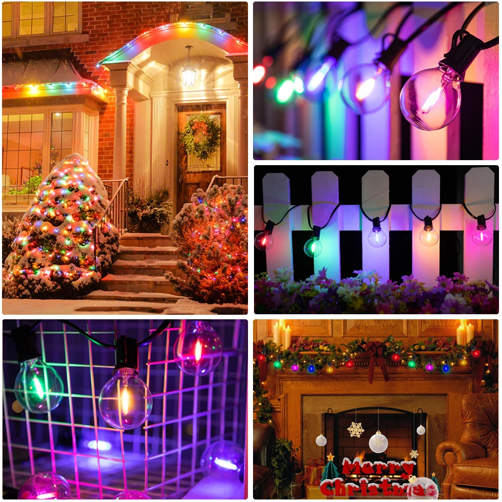 Multicolor G40 String Light 220V EU 110V US 1W Waterproof Connectable Vintage Wedding Party Outdoor Decoration Christmas Lights