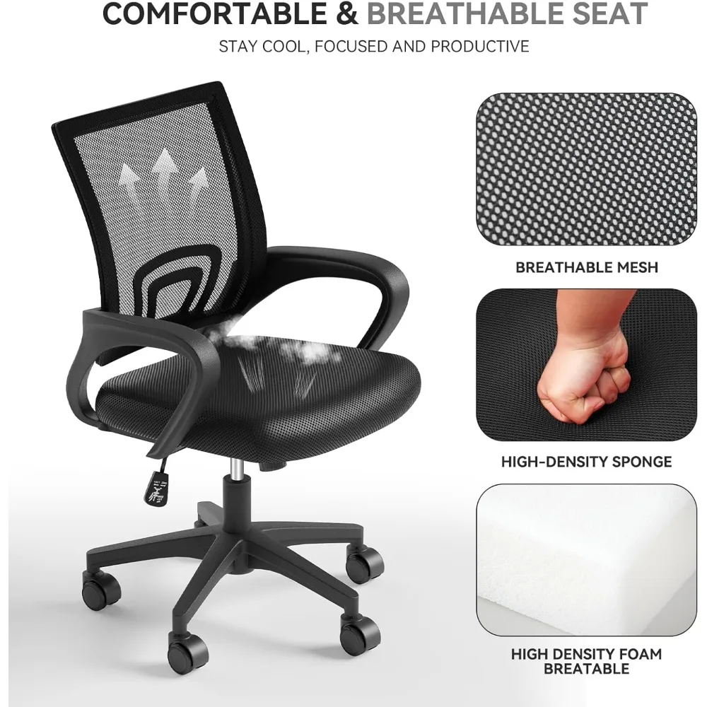 طقم كراسي مكتب شبكية مريحة مكونة من قطعتين مع دعم قطني، ارتفاع قابل للتعديل، عجلات دوارة للاستخدام المنزلي والمكتبي #6