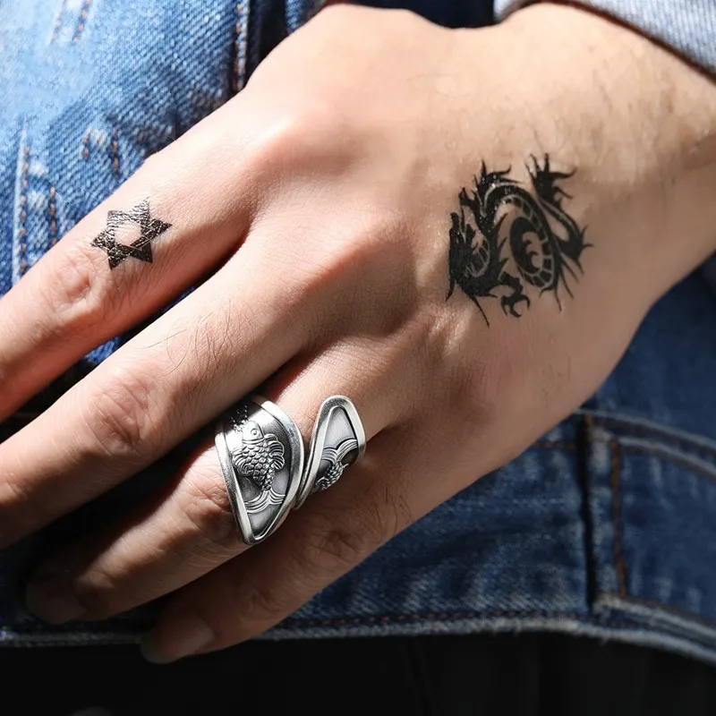 

Shuowang Retro Thai Silver Pop Men's Personalized Ring Wide Edition Male and Female Finger Thai Silver Year with Fish Ring