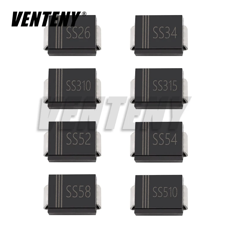 50pcs SMB Schottky Rectifier Diode SS24 SS26 SS34 SS36 SS310 SS315 SS320 SS52 SS54 SS56 SS510 SS520 DO-214AA