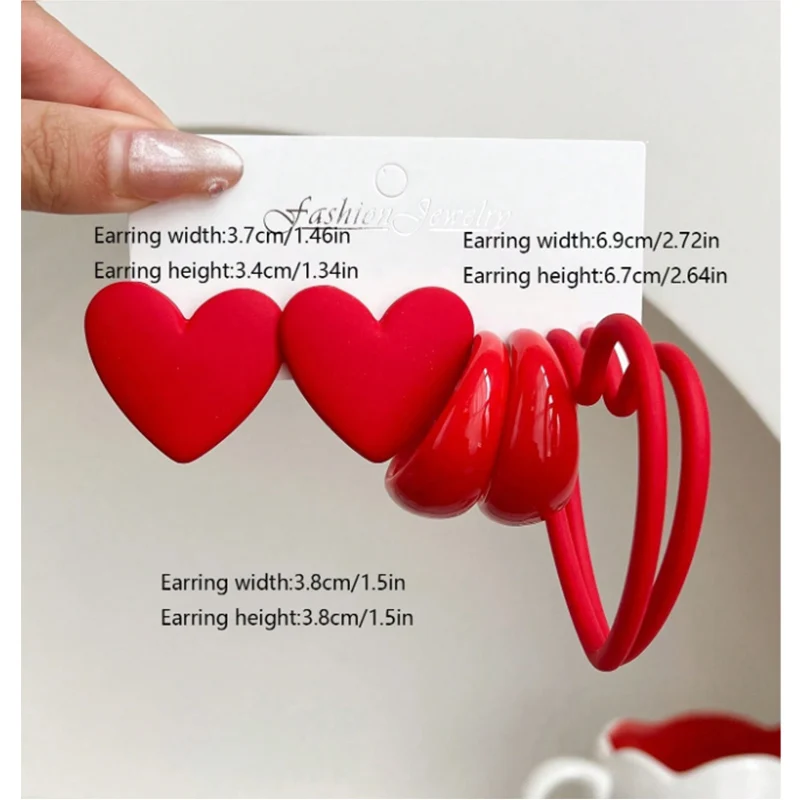 3 Pairs  Heart  Earring Set Lovely Girls Geometric Neon Color Multi Earrings C Hoop Set Girls Summer Jewelry