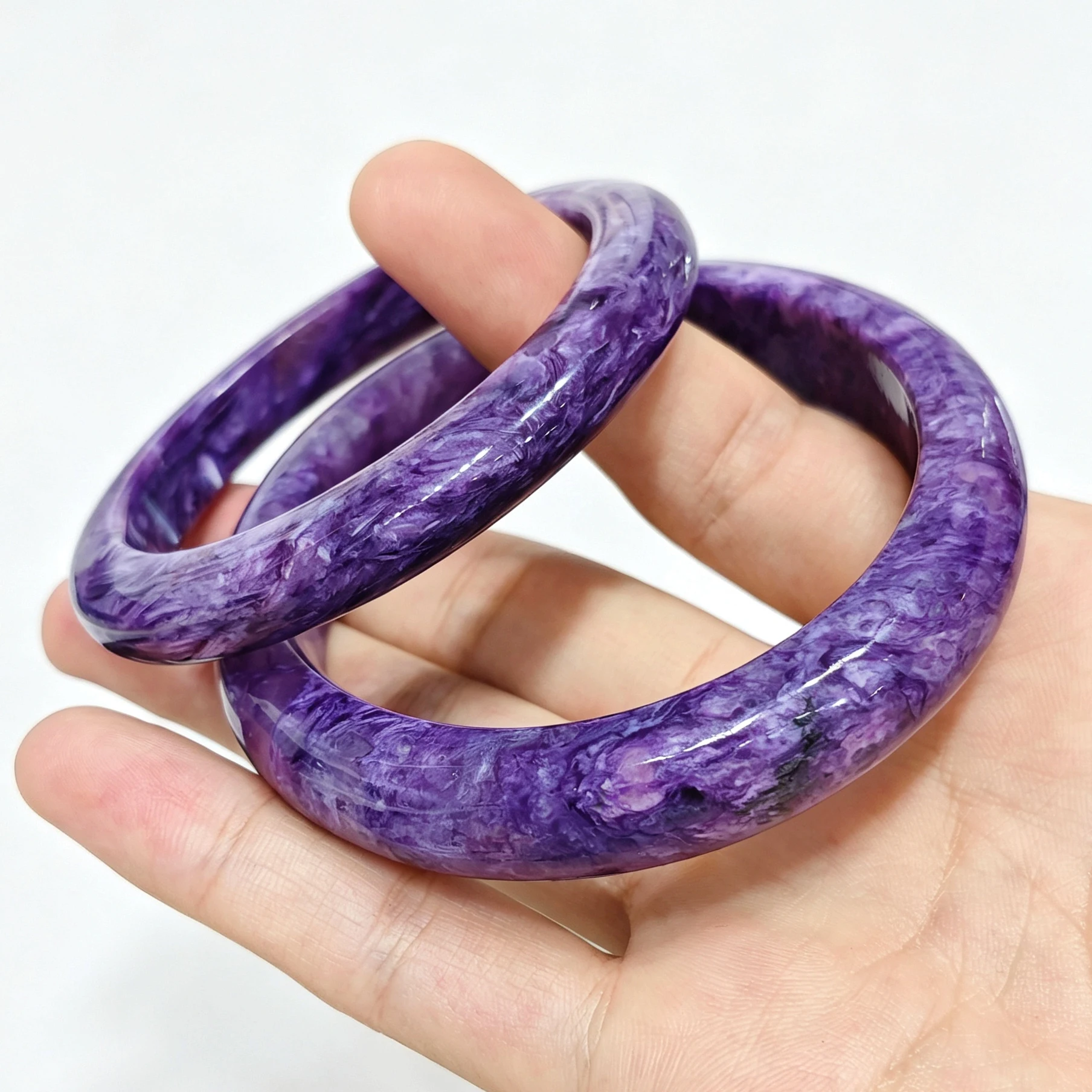 Natural Charoite Bangle Gemstone Solid Wristband Purple Silk Crystal Smooth Rigid Bangle Fine Jewelry Present Supply 1 Pc