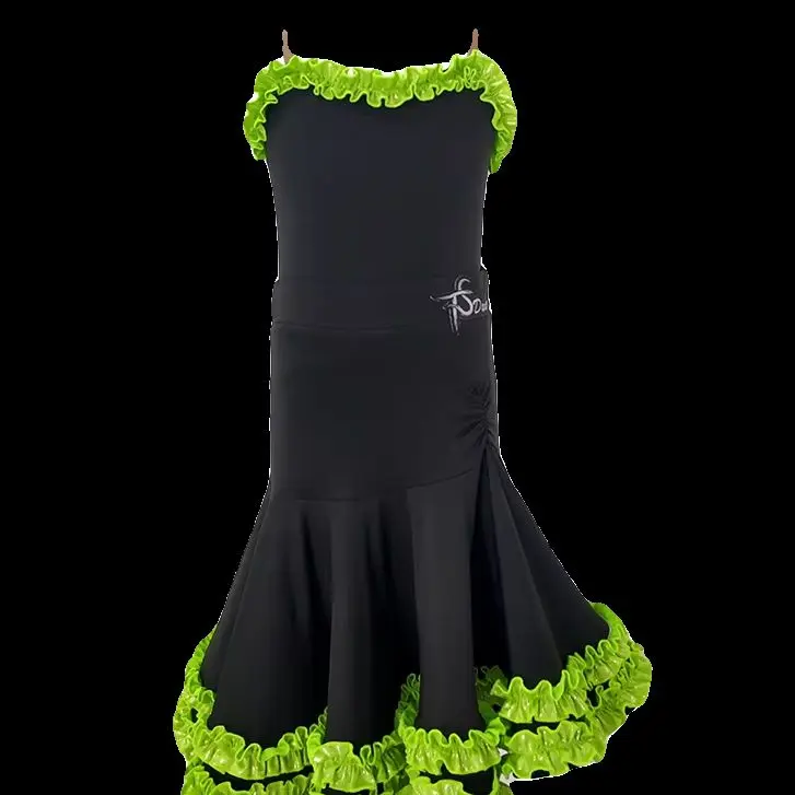 

Green Latin dance practice uniforms girls' professional competition uniforms high-end large-swing skirts performance costumes