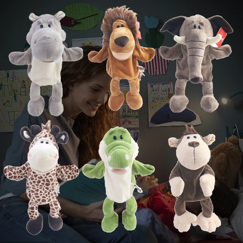 Pacynki na rękę ze zwierzętami, pluszowe zabawki z kreskówek, słoń, żółw, lew, opowiadanie historii dzieckom, urocze pacynki na rękę, lalka, zabawka edukacyjna dla dzieci.