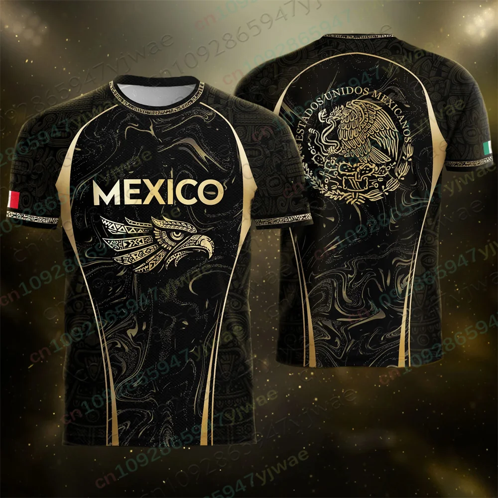 2026 Mexico Coat Of Arms Black Gold Aztec Eagle Warrior Football Jersey Breathable Quick Drying Sportswear Summer Men T-Shirt