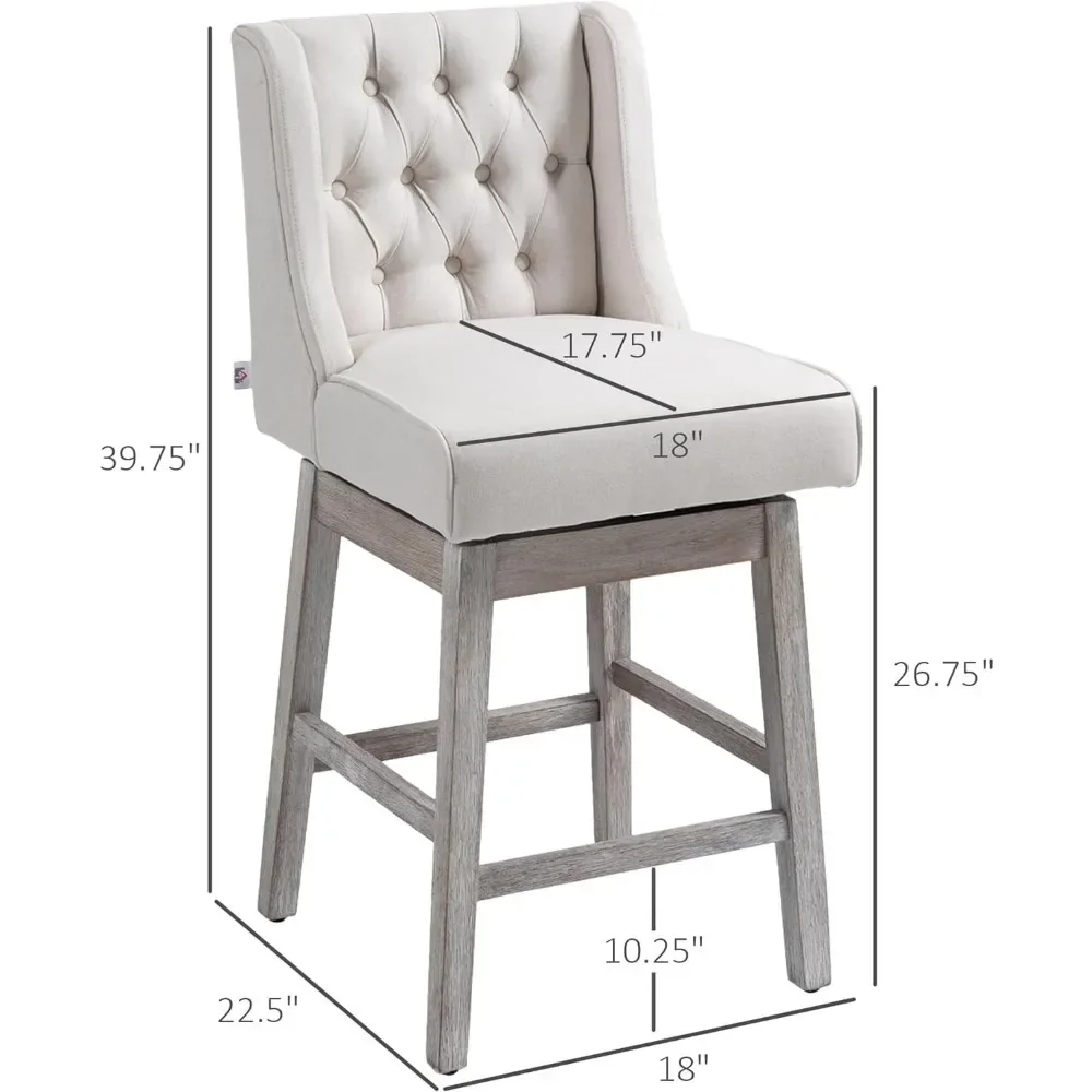 Bar Stools Set of 2,180 Degree Swivel Barstools,27" Seat Height Bars Chairs with Solid Wood Footrests, Bar Stools