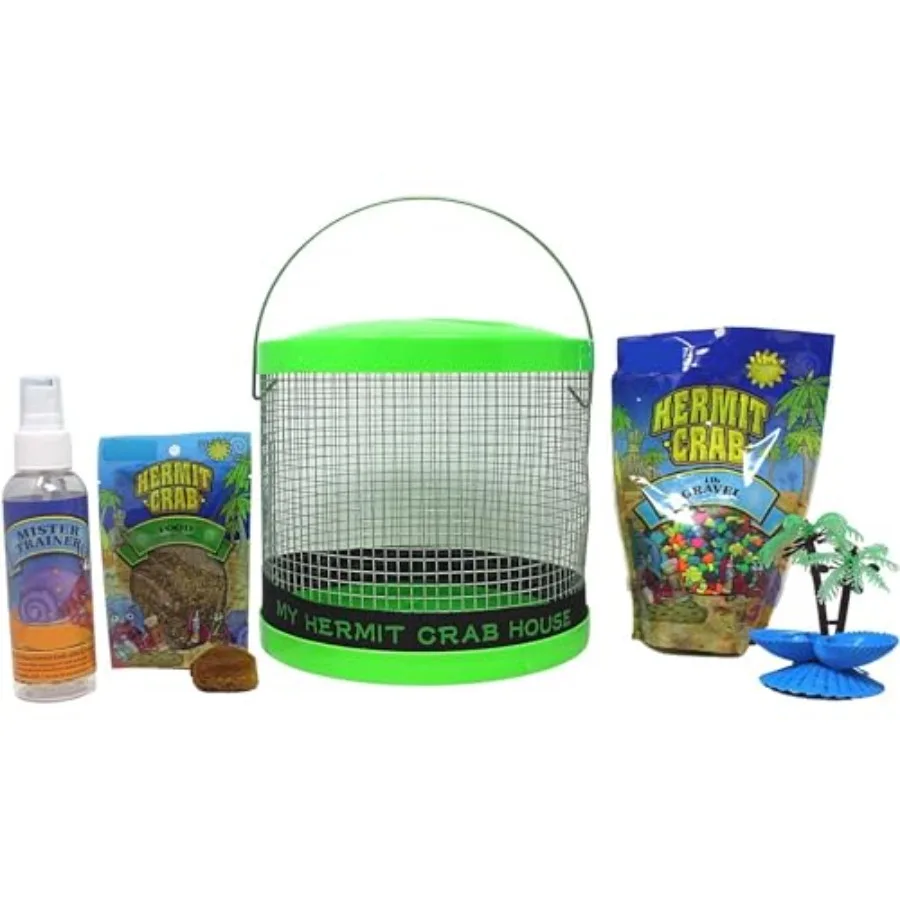 

DIY Terrarium Kit Medium Hermit Crab Starter Pack with Wire Cage Palm Tree Water Holder Sponge Bag of Food Gravel and Misting W