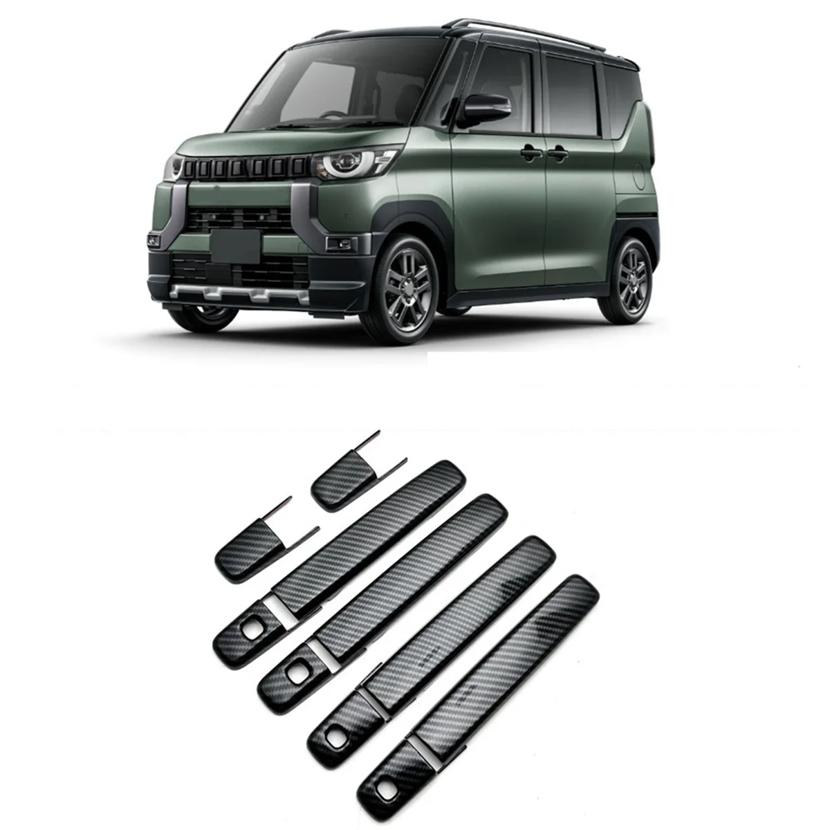 1Set 4 Door Handle Carbon Cover Trim for Mitsubishi Delica Mini 2023 2024 Outside Exterior Door Handle Protection Caps