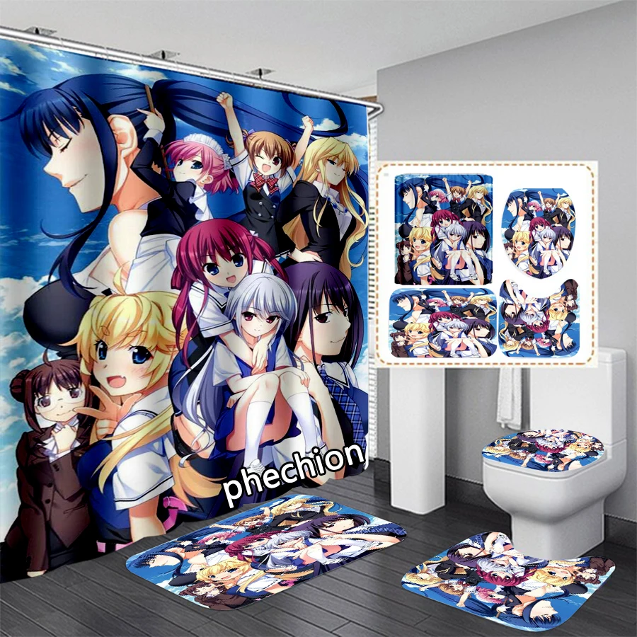 phechion New The Eden of Grisaia 3D Print Shower Curtain Waterproof Bathroom Curtain Anti-slip Bath Mat Set Toilet Rugs VR308