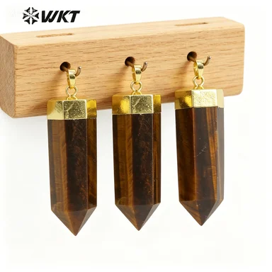 WT-P1717 Procurement Natural gem tiger eye stone pendants Hexagonal hexagon column necklaces earring jewelry accessories