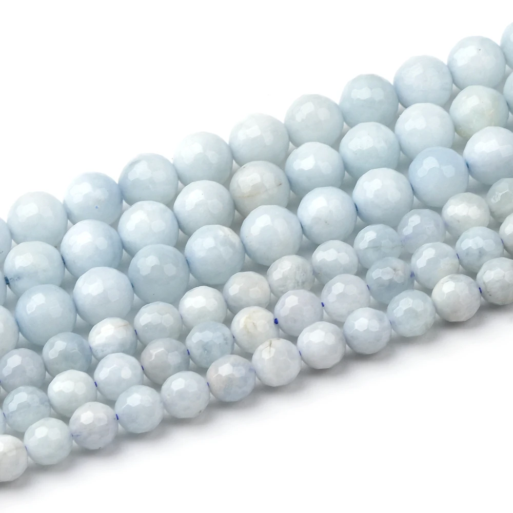 

4mm 6mm 8mm 10mm Round Faceted Aquamarine Natural Stone Beads DIY Jewelry Making Accessories