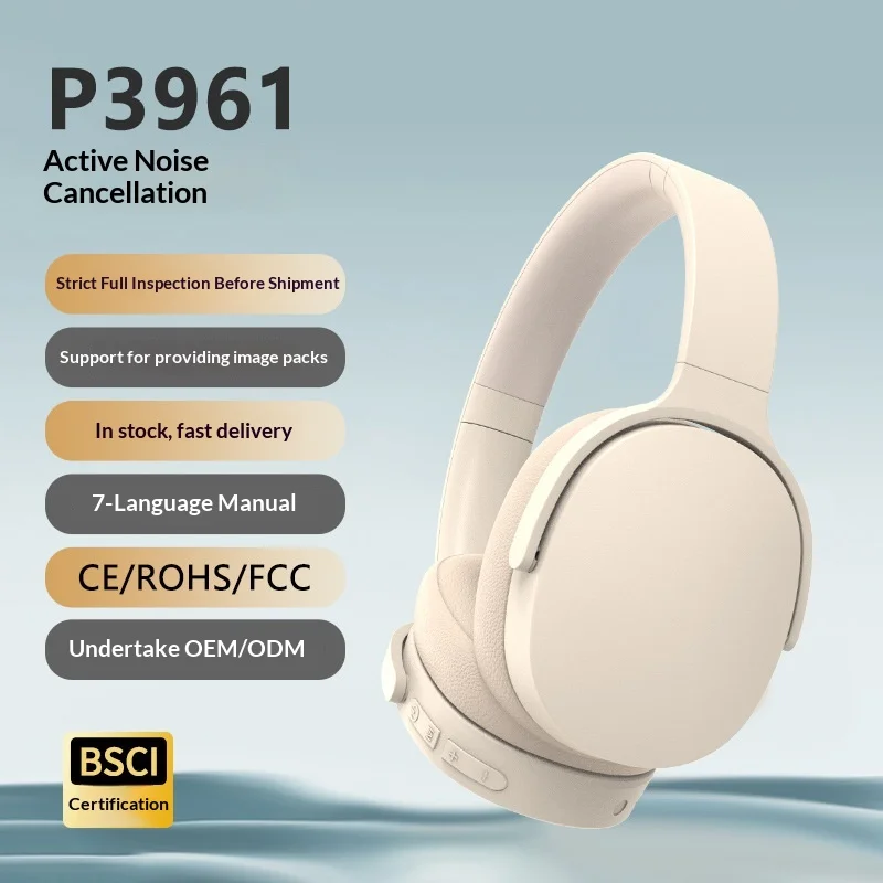 Fmouse P3961 Active Noise Canceling Bluetooth Wireless Over Ear Headphones Metal Telescopic Arm Memory Foam Earpads For Sports