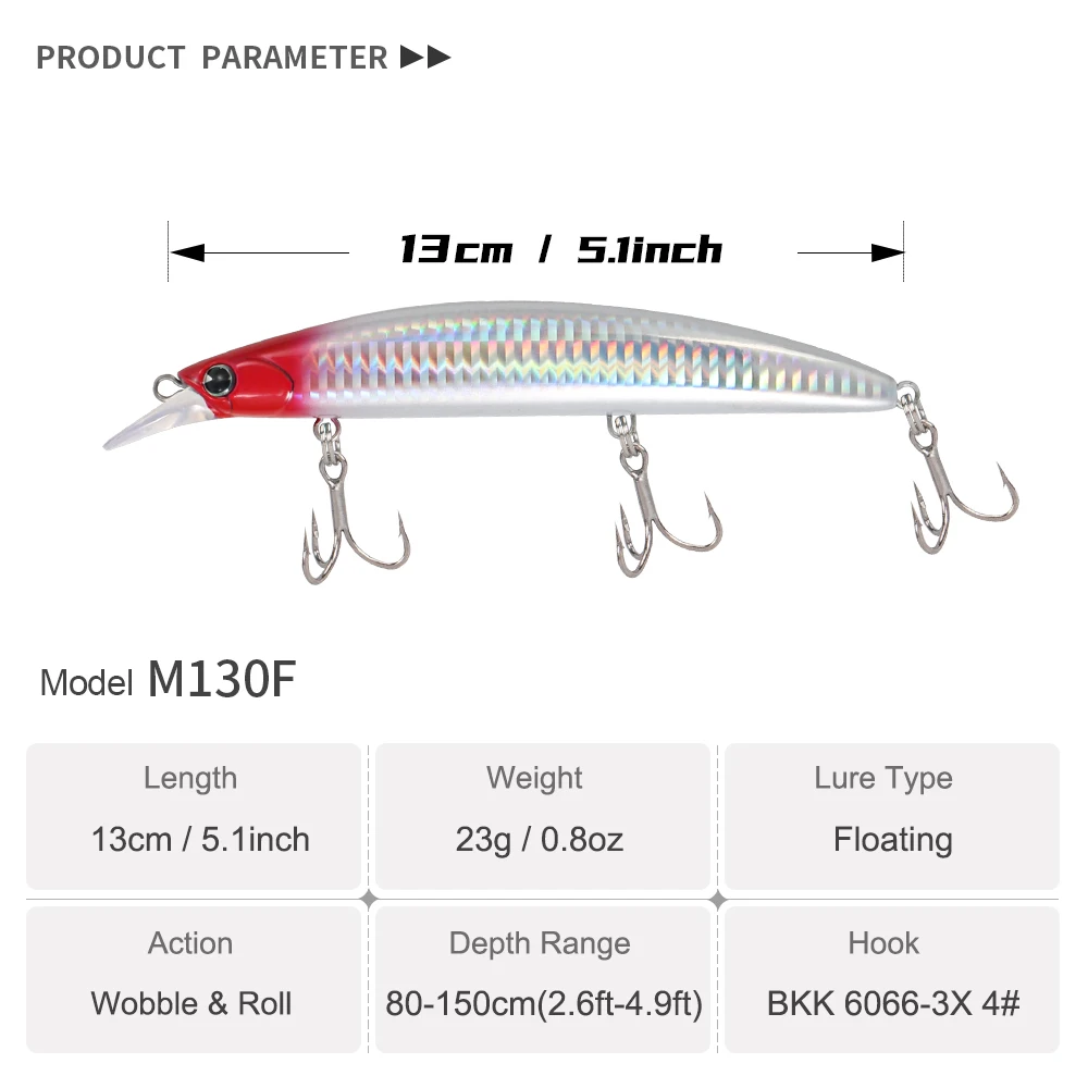 JIGGING PRO 130mm 23g Floating Minnow Lure For Flatfish Long Casting Saltwater Fishing Bait