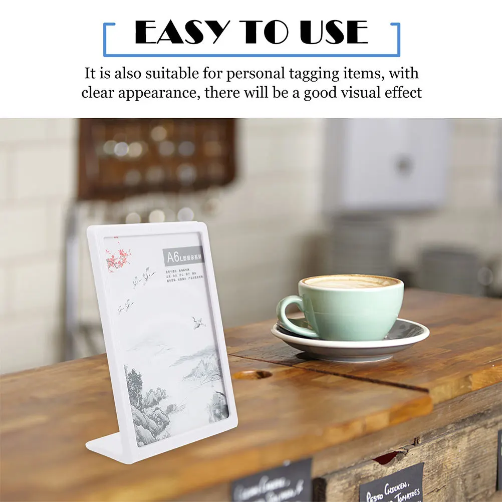 

2Pcs L-Shaped Plastic Label Stands ABS Material Sturdy Price Tag Holders Desktop Menu Display Racks for Trade Shows Schools
