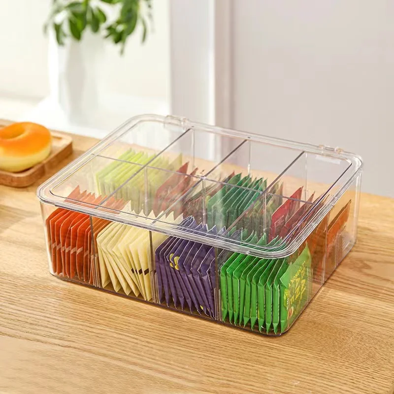 

Acrylic Tea Bag Organizer With cover Compartment Divider box Can Be Superimposed Office Household Multi-functional Storage Box