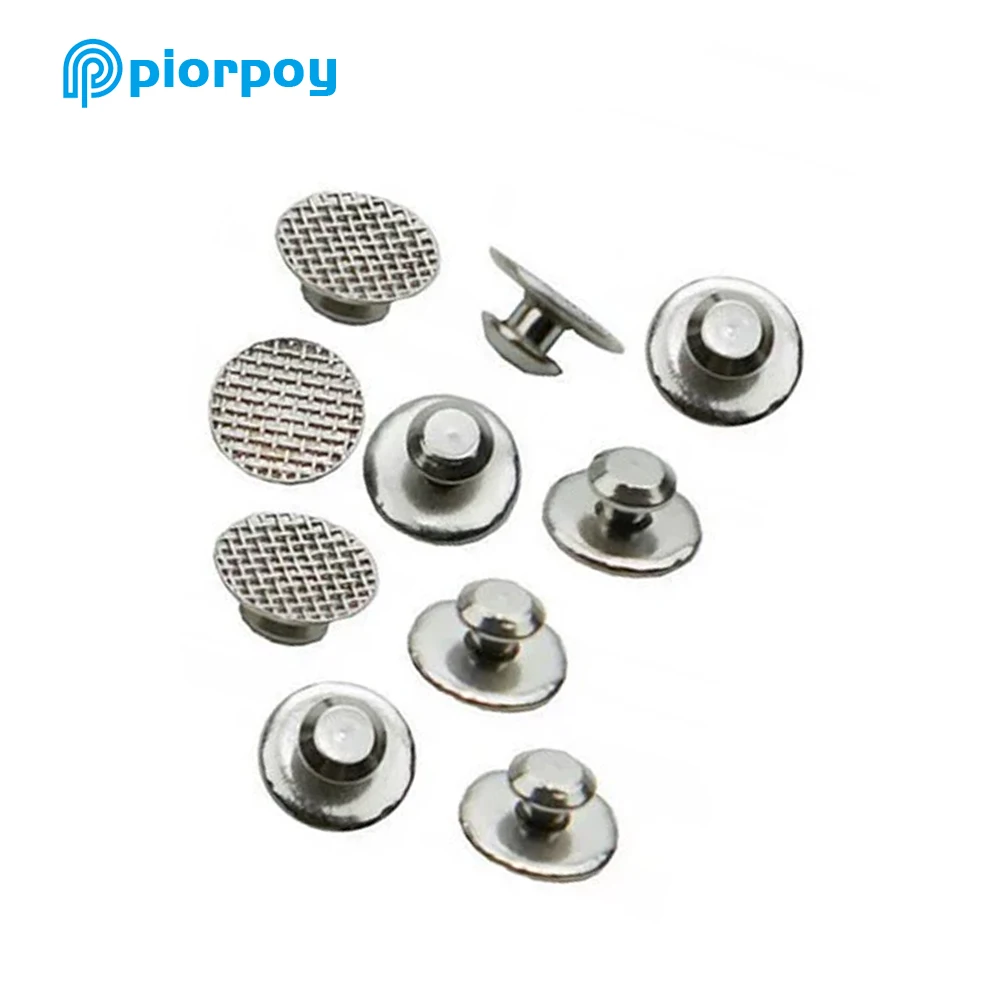 PIORPOY 10 Pcs/Pack Dental Orthodontic Lingual Buttons For Bondable Round Mesh Base Metal Tongue Side Buckle Dentistry Materials