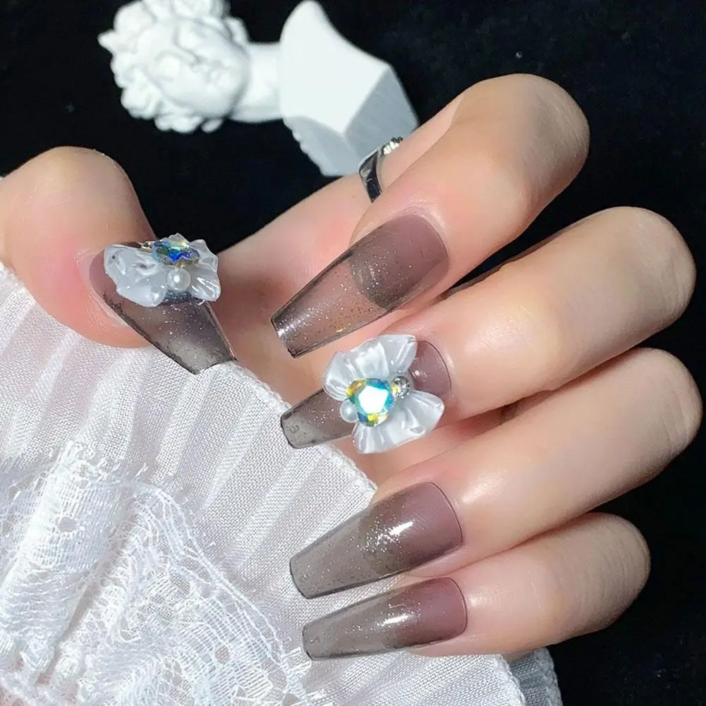 Faux ongles français à la mode, strass amovibles, dégradé, Nail Art, tête carrée, couverture complète, pour filles ﻿