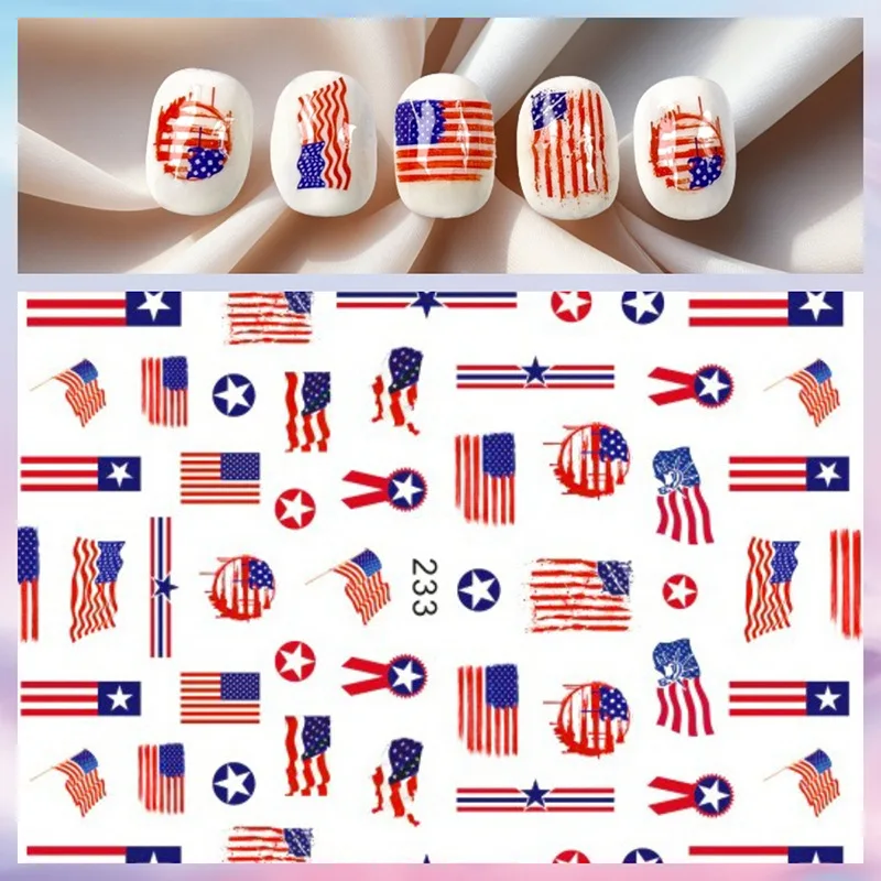 1Sheet 4th of July Nail Stickers Independence Day Patriotic Nail Decals Self-Adhesive Memorial Day USA Flag Star Nail Art Slider