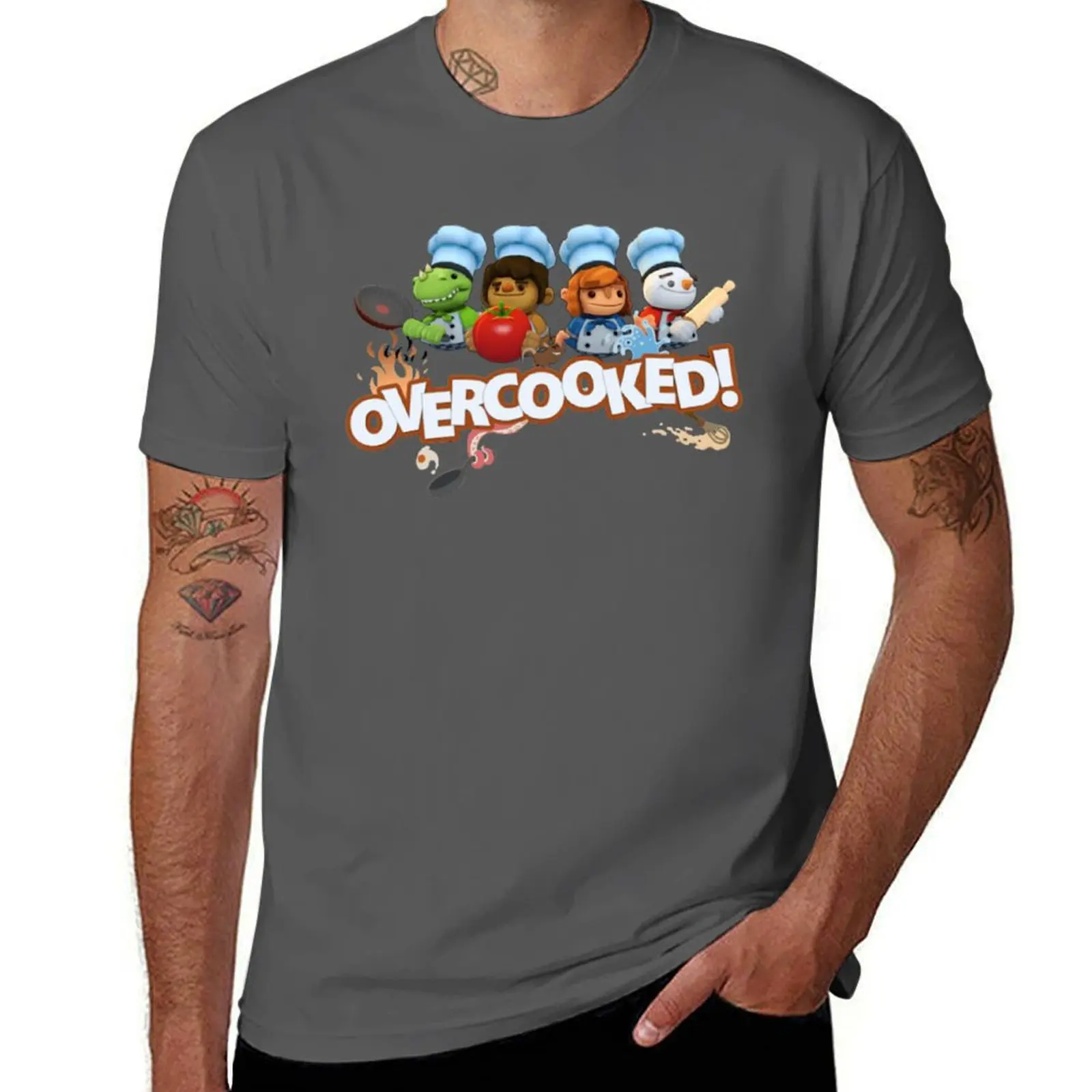 game Overcooked Logo video T-Shirt Big and Tall Short Sleeve Tee