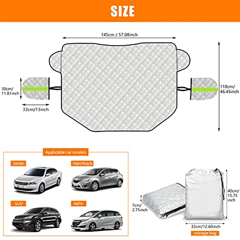 

Car windshield cover waterproof, glass protector dustproof and UV resistant, with two mirror covers (145 × 118cm)