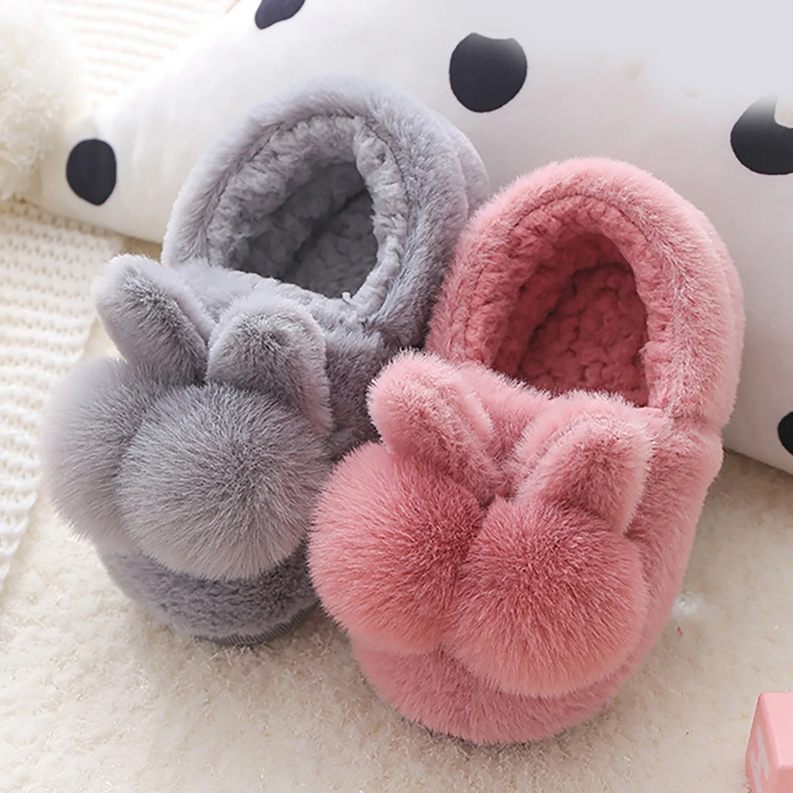 Children Indoor Slippers For Home Soft Slippers Girls Winter Warm Fluffy Rabbit Kids Shoes Floor Baby Slippers Boy Fur Pantuflas