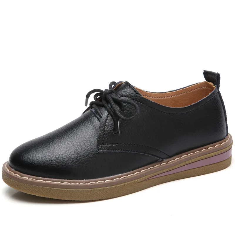

Soft Leather Women's Flat Shoes Luxury Handmade Quality Breathable 2026 Autumn Round Toe British Style Daily Social Shoes Woman