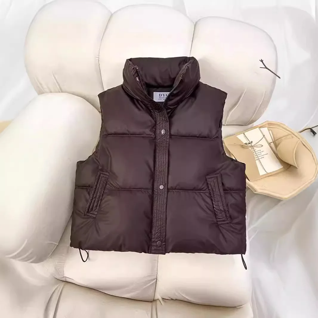 2025 Autumn Winter Quilted Vest Women's Puffer Vest Korean Style Loose Stand Collar Solid Color Cotton Outerwear Coat Tank Top