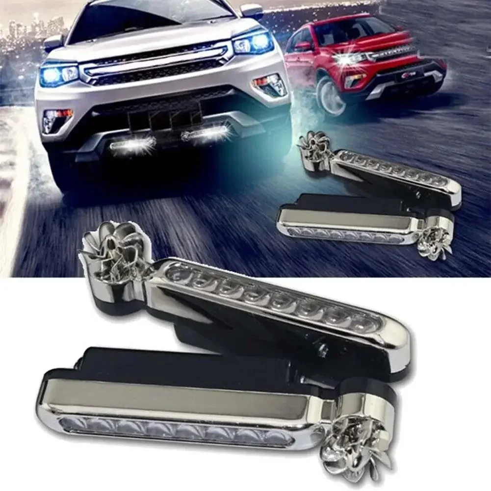 Car LED Daytime Headlight With Wind Powered Fan - LED Rotating Lights In White/Blue For Enhanced Visibility