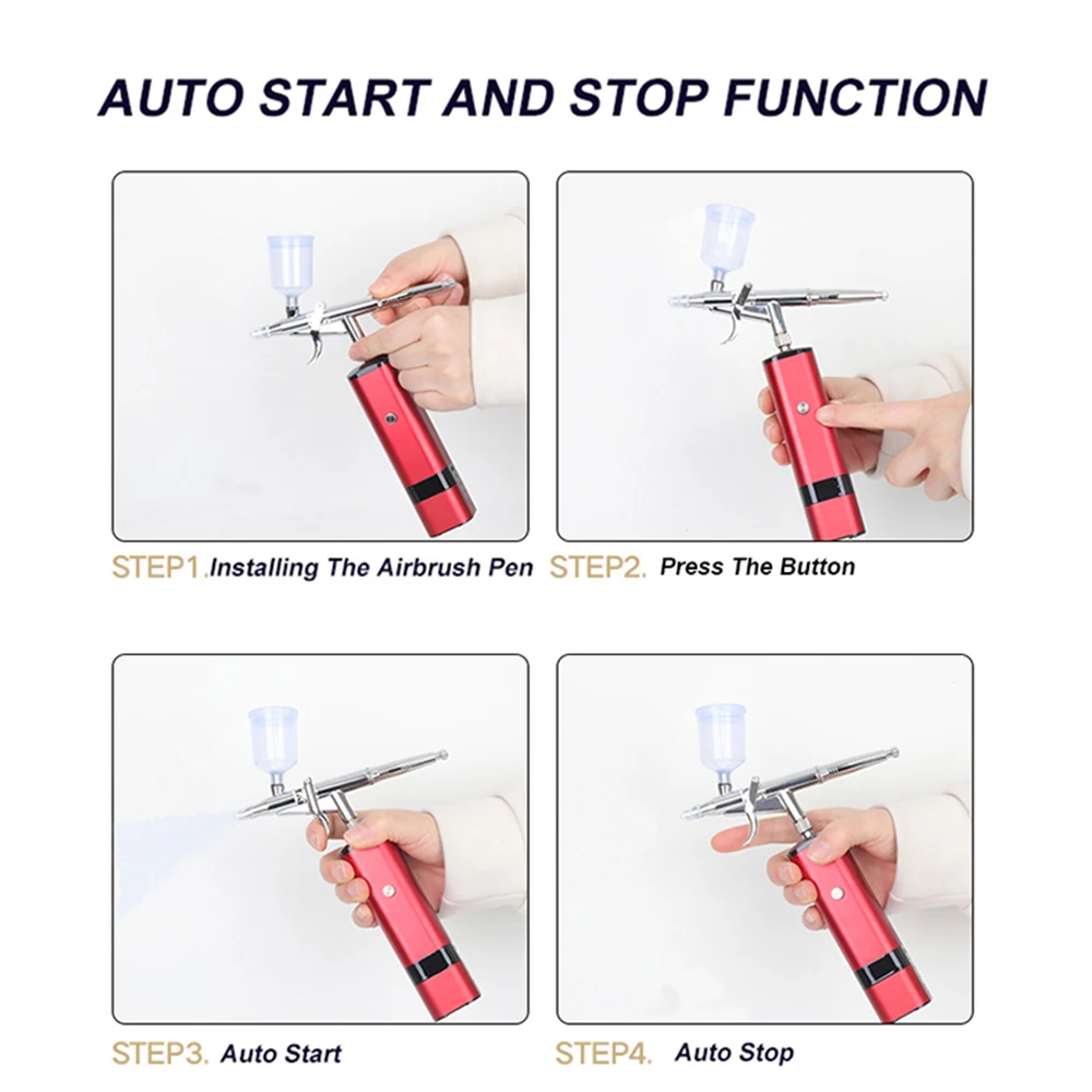 휴대용 무선 에어브러시 키트, 메이크업, 네일 아트, 문신, 케이크용 듀얼 액션 에어브러시 건