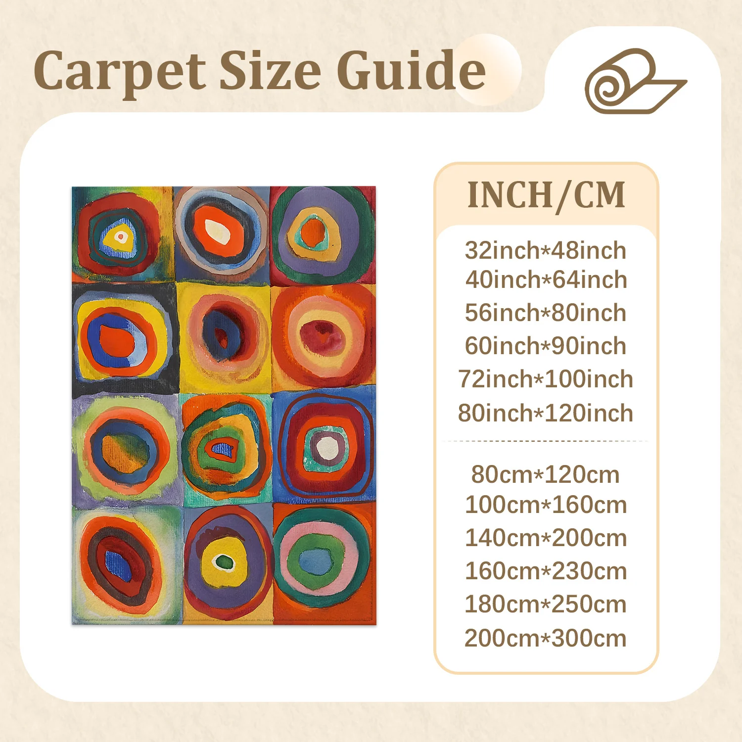 Large Indoor Area Rug, Soft Velvet Low Pile Non-slip Dotted Backing Machine Washable, Vibrant Abstract Concentric Circle Art Pattern, Colorful Decorative Floor Rug for Living Room, Bedroom, Entryway