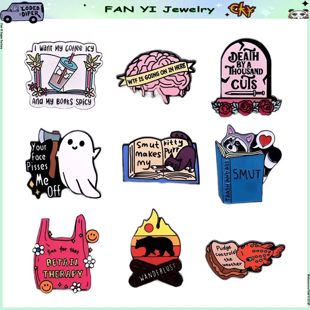 

Cute Smile Bag Mental Health Enamel Pins Brooch Cartoon Quotations Lapel Badge Hoodie Backpack Hat Decorative Accessories