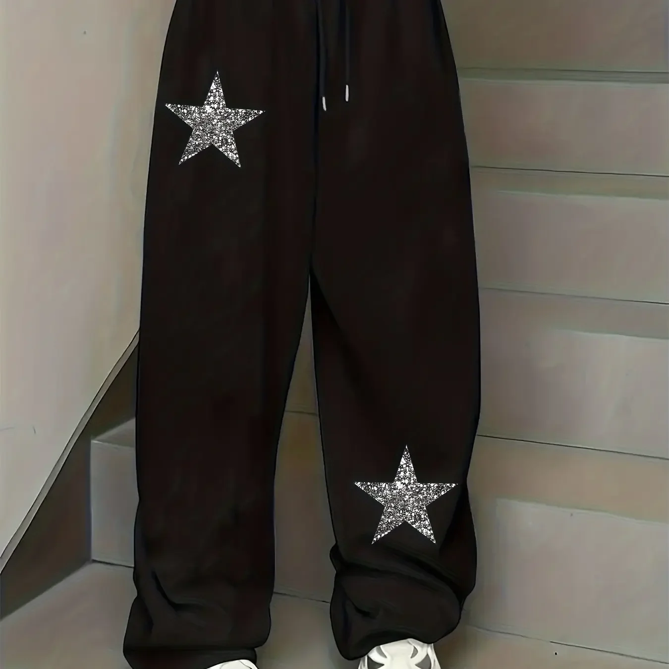 Best-selling women's casual jogging pants, double silver star patterned straight-leg pants, 2026 comfortable sports pants
