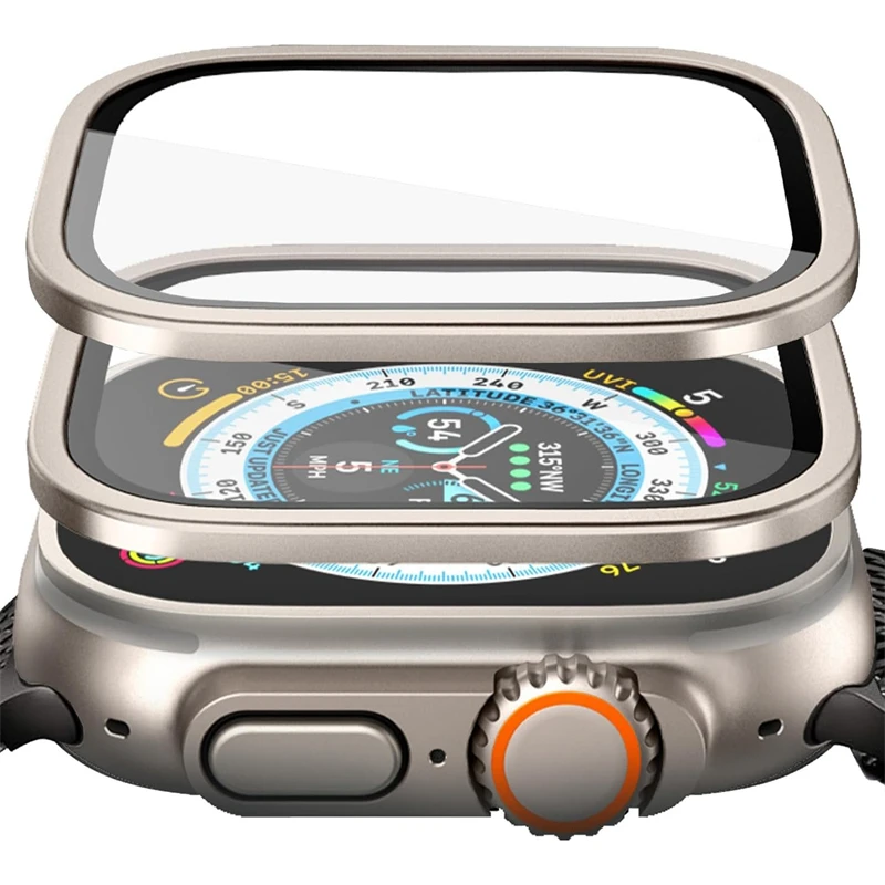 Aluminiumlegering behuizing + gehard glas voor Apple Watch Ultra 2 49 mm antikras-schermbeschermer voor iWatch Ultra 49 mm beschermfolie