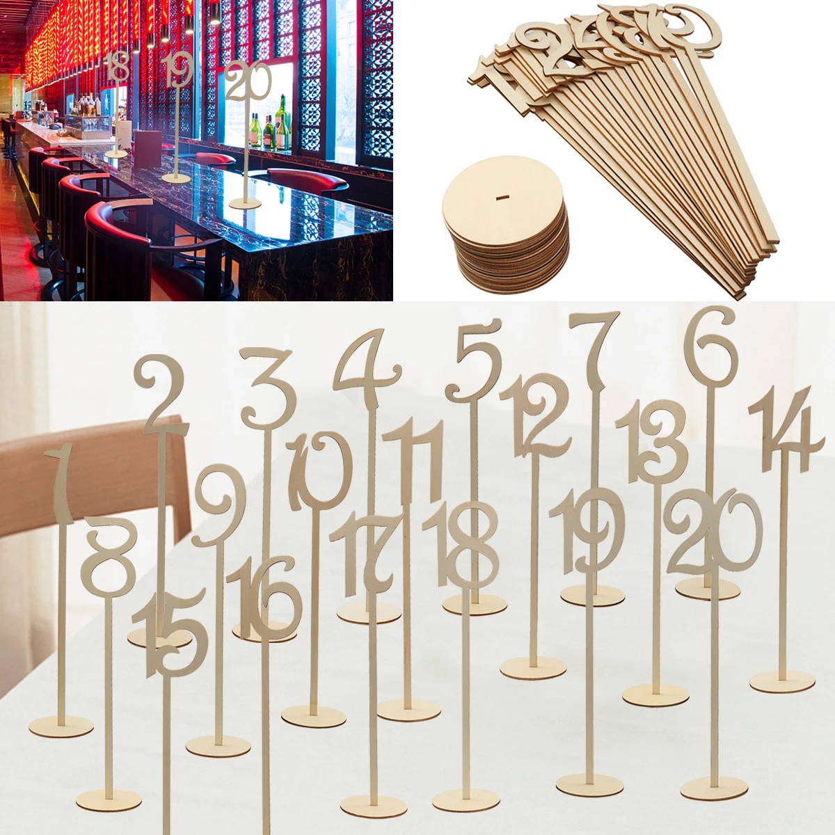 

20 Pcs Wooden Seat Sign Vintage Table Number Rustic Numbers with Stand Gothic for Wedding Decorative