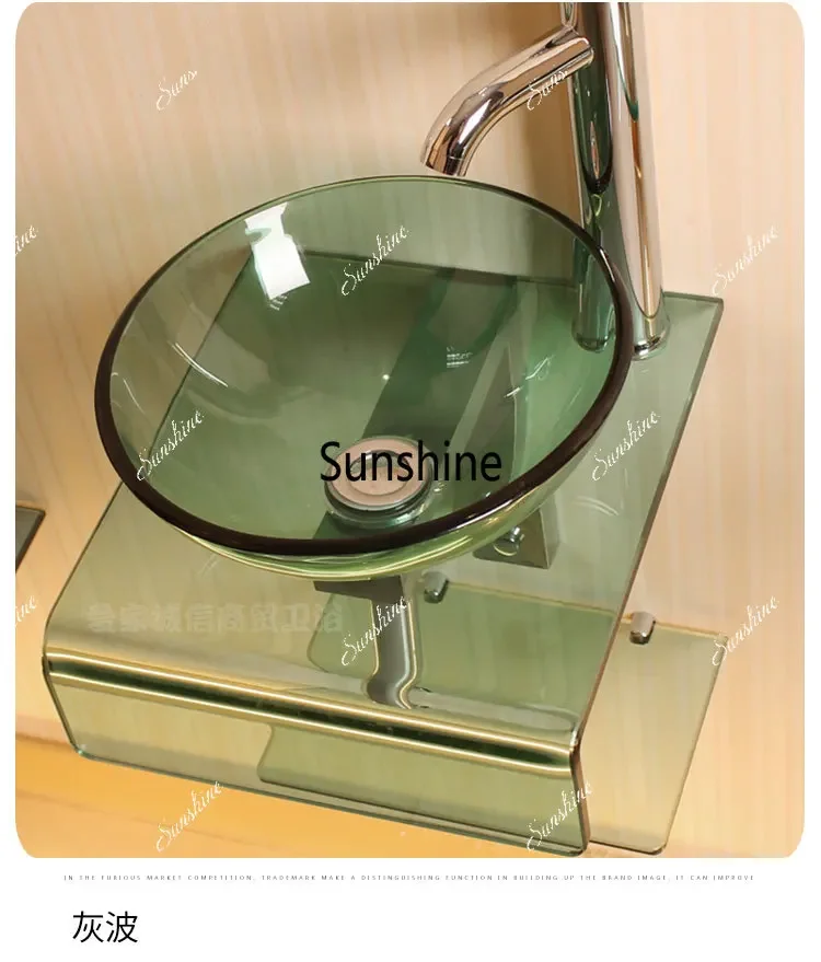Bathroom small apartment tempered glass floor wash basin combinationT*