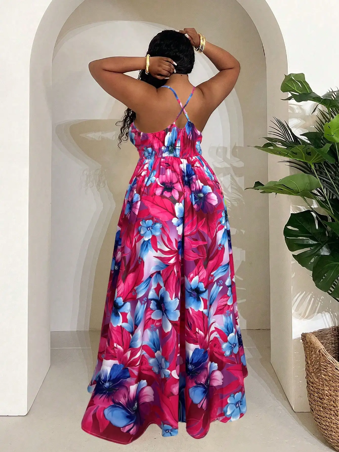 

Floral Print Sleeveless Fit And Flare Maxi Dress For Women Casual Vacation Beach Summer