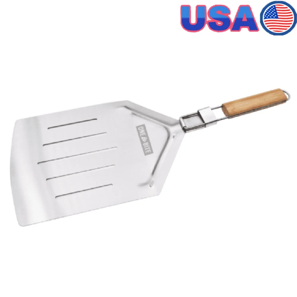 

Stainless Steel Pizza Peel with Wooden Handle Food Serving Tool Slotted Design Comfortable Grip Kitchen Utensil 22.44x9.44in