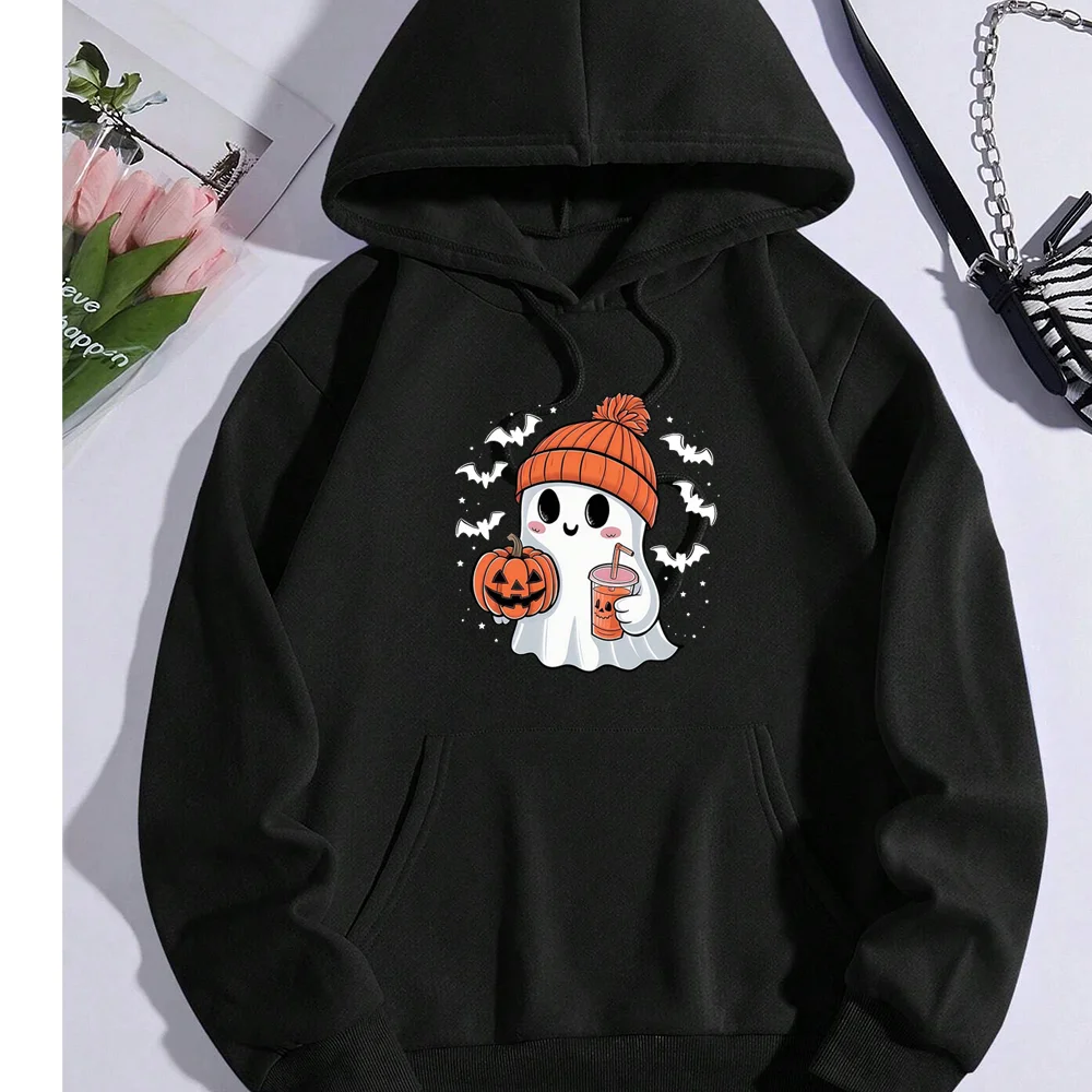 

Halloween Picture Print Spring Autumn Women Pullover Drawstring Hoodie Fashion Streetwear Ladies Loose Casual Hoodie Sportswear