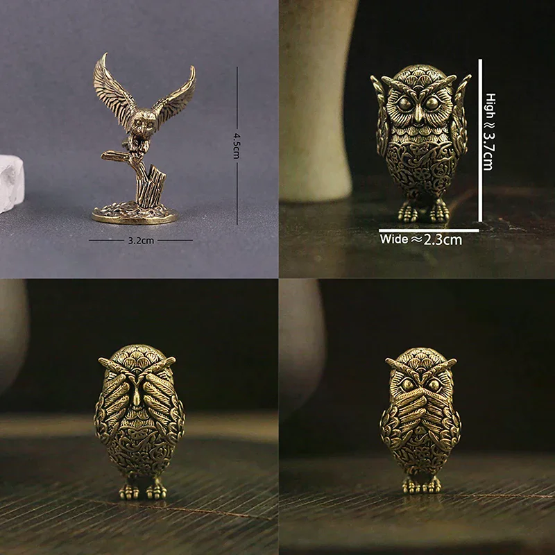 1Pcs Antique Solid Brass Owl Miniature Figurines Home Decor Crafts Retro Copper Desktop Ornament