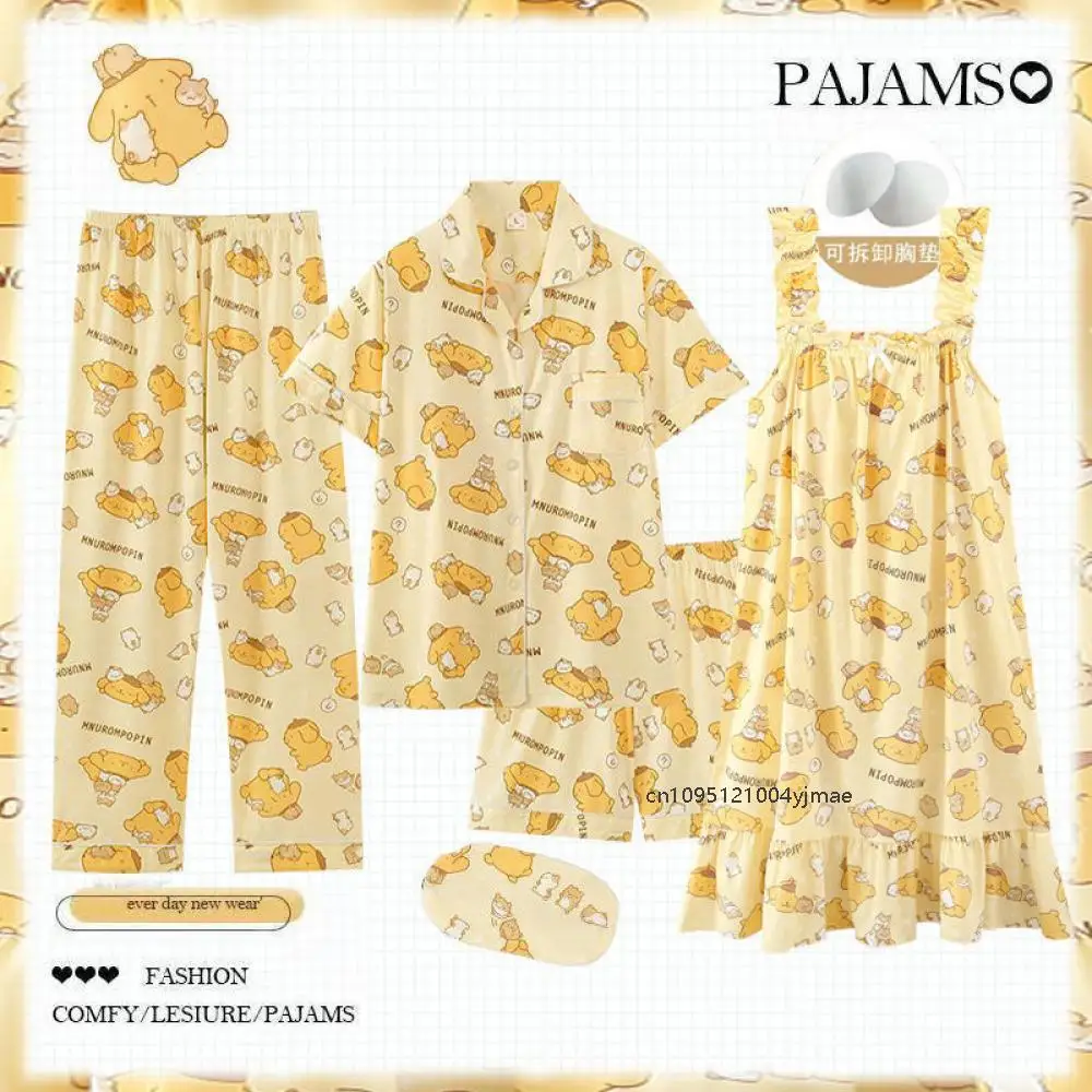 

5 шт. Pompom Purins Pochacco, летние тонкие костюмы, женская юбка для сна на бретельках, короткие штаны, модная ночная рубашка, домашняя повседневная домашняя одежда