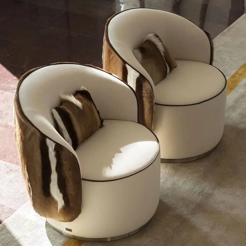 

High-end luxury springbok fur rotating living room rotating leisure chair modern luxury home villa stand-up sofa chair