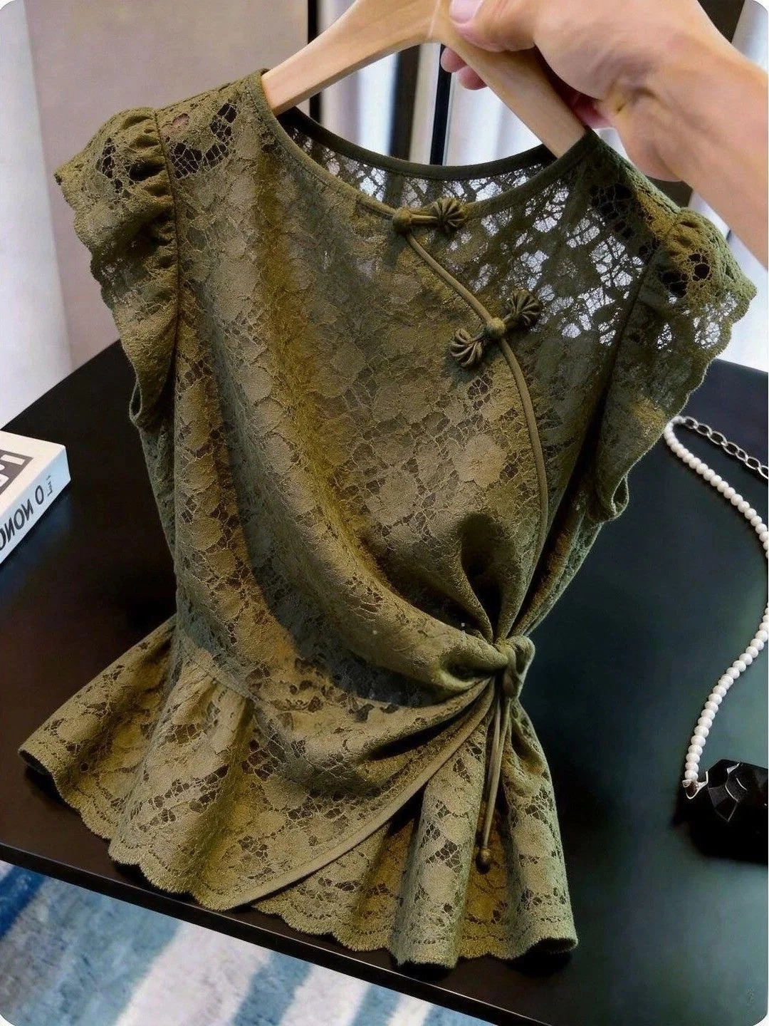 Korean Style Lace Top Women's Summer 2026 New Design Sensation Gathers  Knot Small Audience Elegant Lace Shirt
